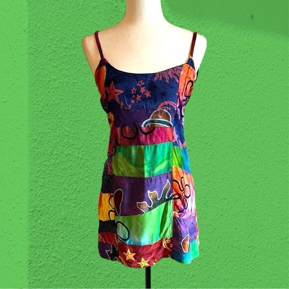 Vintage patchwork bright colourful micro mini dress - Picture 1 of 12